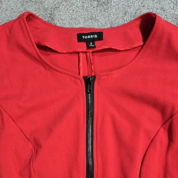 Torrid Red Ponte Knit Collarless Peplum Back Hem Jacket Office Preppy - Picture 4 of 9